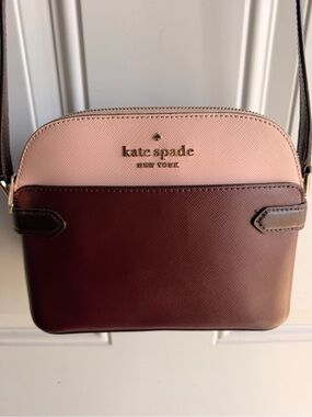 Kate Spade Colorblock Dome Crossbody Pink Brown Saffiano Leather